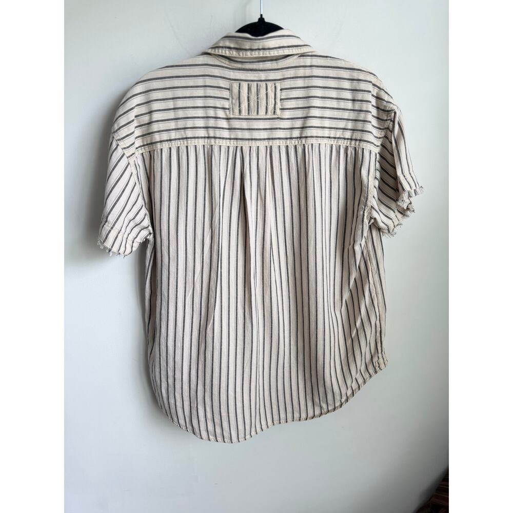 We The Free Christopher Linen Striped Short Sleeve Button-Up Shirt Beige S NWT - Picture 9 of 9